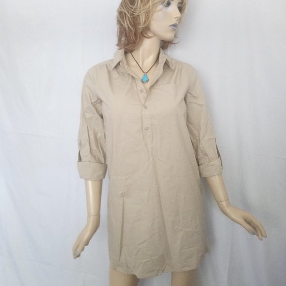 NWT $130 MICHAEL KORS Sand Safari Button Front Shirtdress Sz S 100% Cotton - Picture 3 of 11